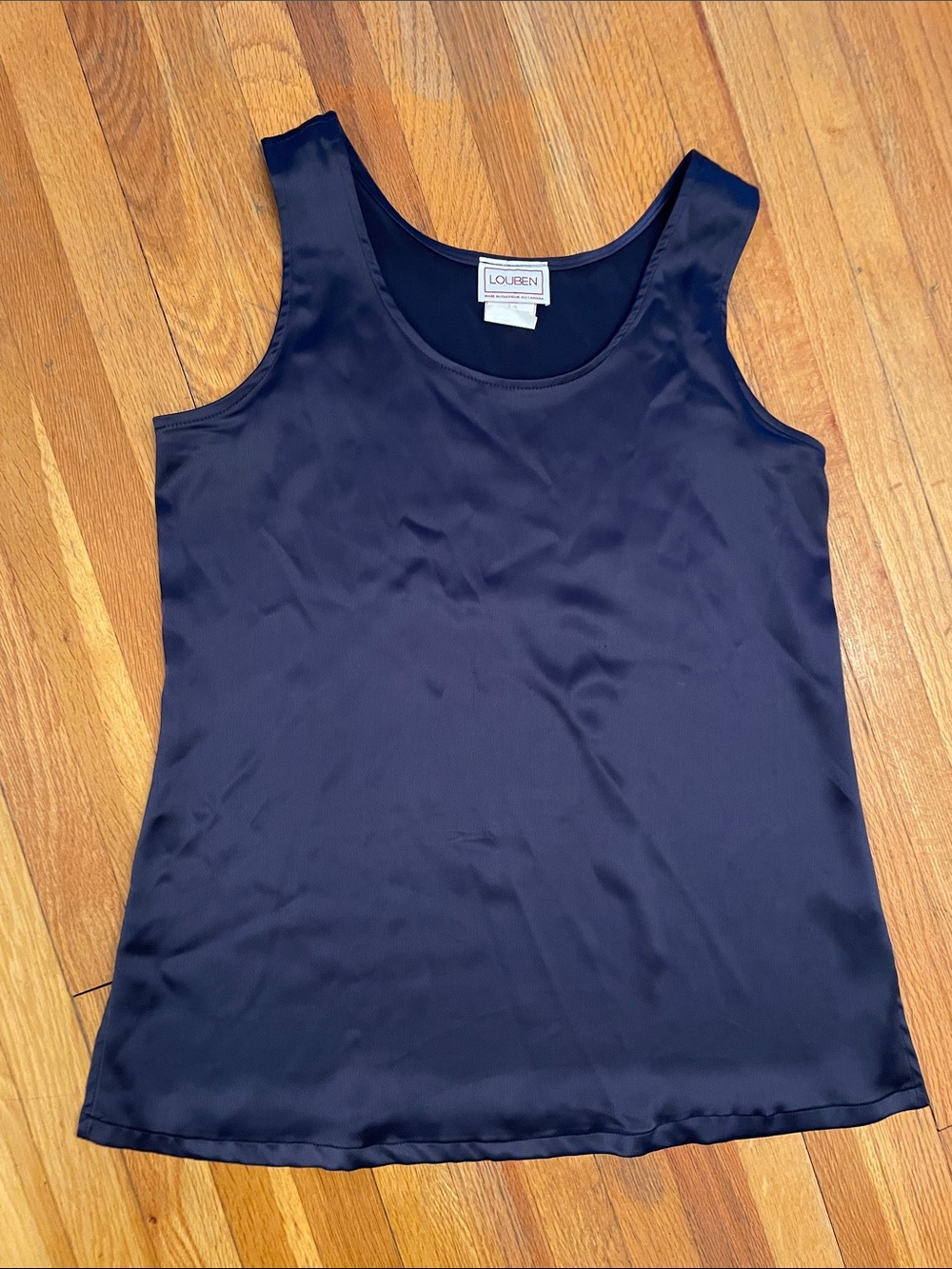 LOUBEN Classic Navy Satiny Sleeveless Business Casual Office Event Classy Top